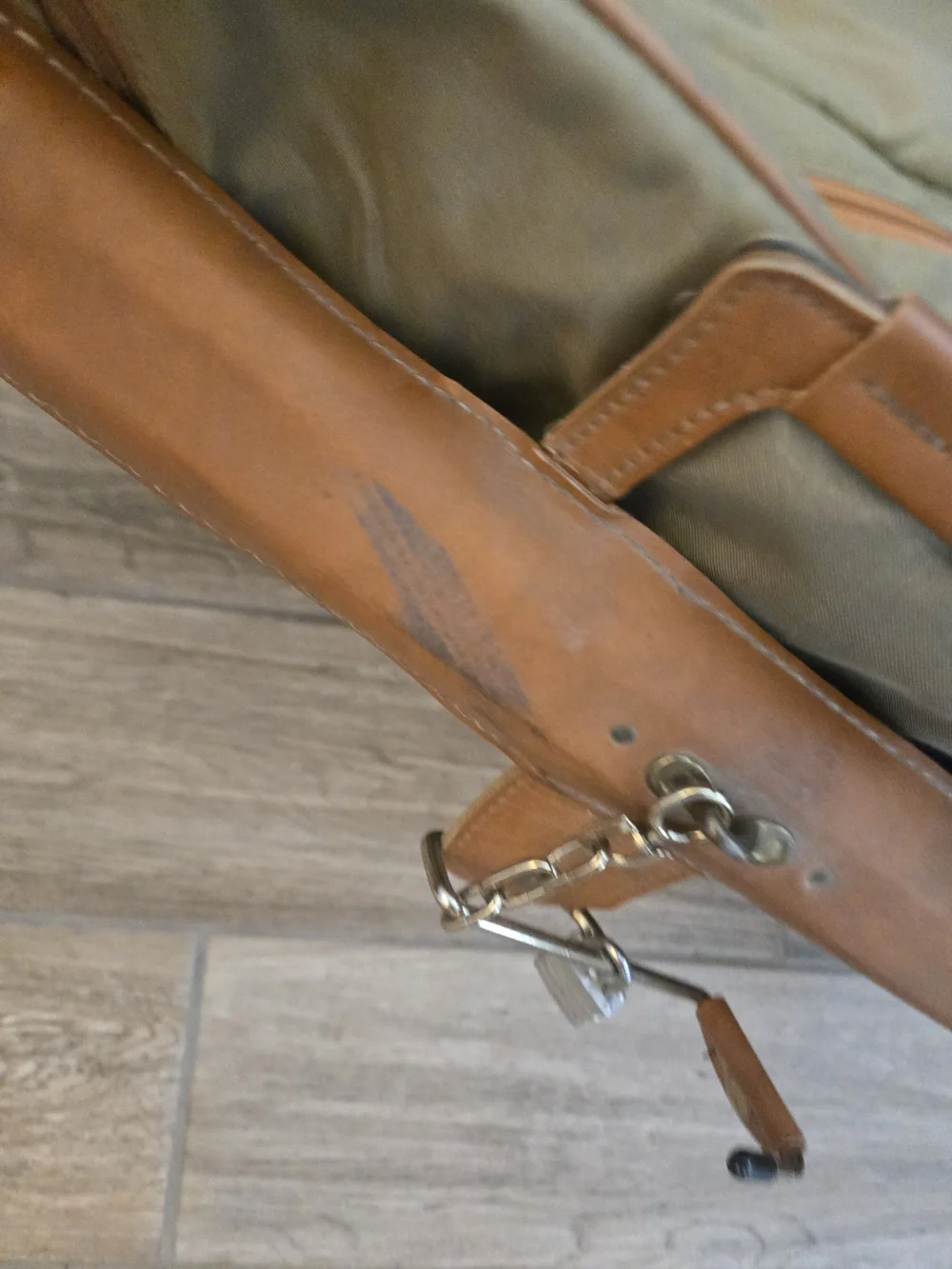 Men's Olive Green Canvas Garment Bag with Tan Leather Trim